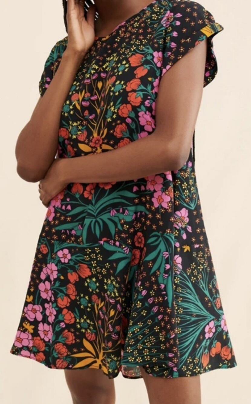 FREE PEOPLE Strawberry fields mini dress black combo womans S Lyocell blend